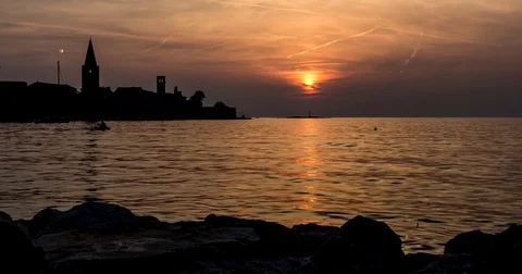 Sunset in Porec Stock Footage 74176351