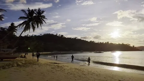 Sunset on Port Barton Beach, Palawan, Philippines Stock Footage 312529893