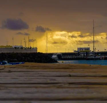 Sunset port beach Stock-Fotos