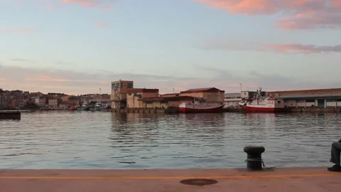 Sunset in the port of Burela, Spain Stock Footage 236201668