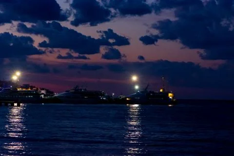 Sunset in the port of Bursa Stock Photos