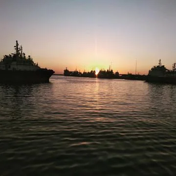 Sunset at port control Foto stock