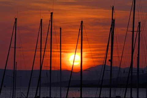 Sunset in the port Stock Photos