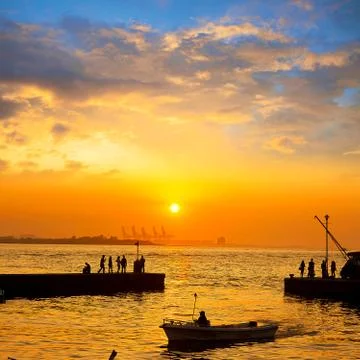 Sunset in the port Stock Photos