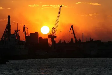 Sunset in port Stock Photos