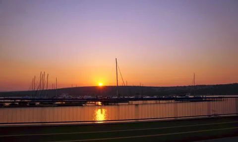 Sunset in the port Stock Photos