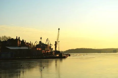 Sunset in the port Stock Photos