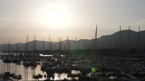 Sunset in the port with sailing yachts Stock Footage 183463827