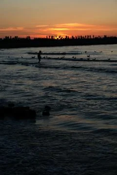 Sunset at port in Ustka Stock Photos