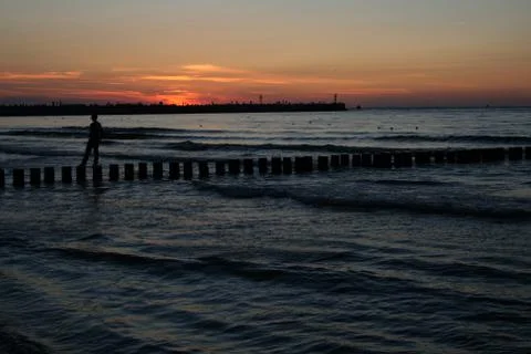 Sunset at port in Ustka Stock Photos