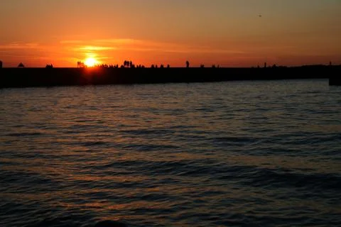 Sunset at port in Ustka Stock Photos
