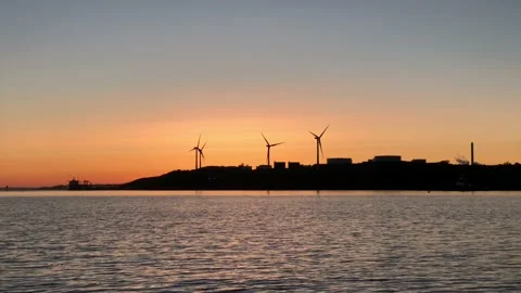 Sunset at port with wind shovel Video stock 99790685