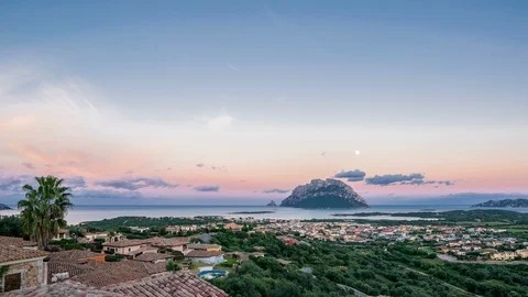 Sunset in Porto San Paolo and Tavolara Island Stock Footage 100144192