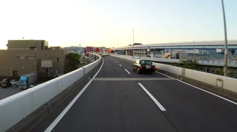 Sunset POV driver over the Kobe Ohashi towards downtown. Vídeos de archivo 62524453