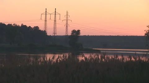 Sunset power line 4 Stock Footage 5503952