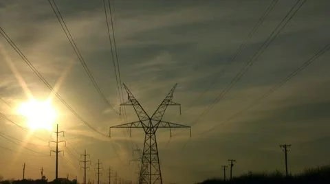 Sunset with Power Lines 1 Video stock 22105354
