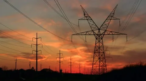 Sunset with Power Lines Video stock 22111053