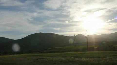 Sunset With Power Lines HD Stock Footage 740314