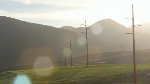 Sunset With Power Lines HD Stock Footage 740319