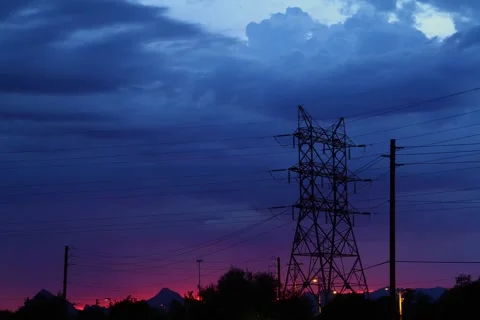 Sunset with Power Lines Timelapse Video stock 51715606