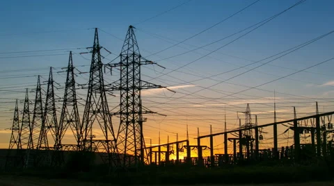 Sunset at power plant Video stock 61361599