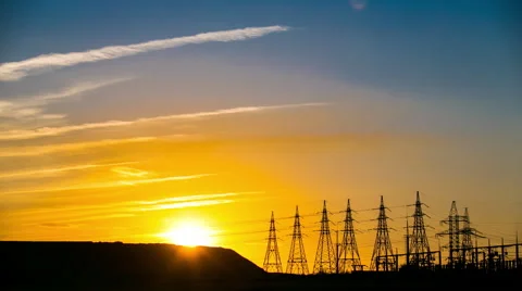 Sunset at power plant Video stock 61967475