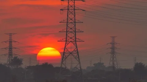 Sunset at power plant. Time Lapse Stock Footage 100522386