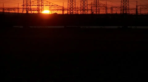 Sunset with Power Poles Stock Footage 29206907