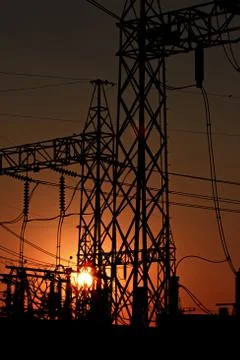 Sunset of powerhouse. Stock Photos
