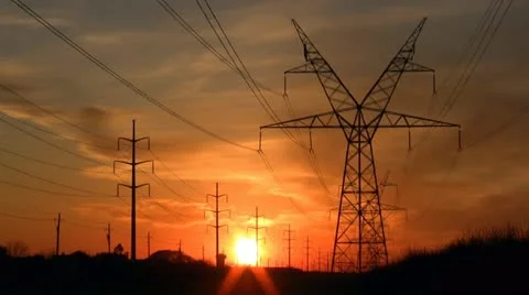 Sunset with Powerlines 2 Stockbeeldmateriaal 22110655