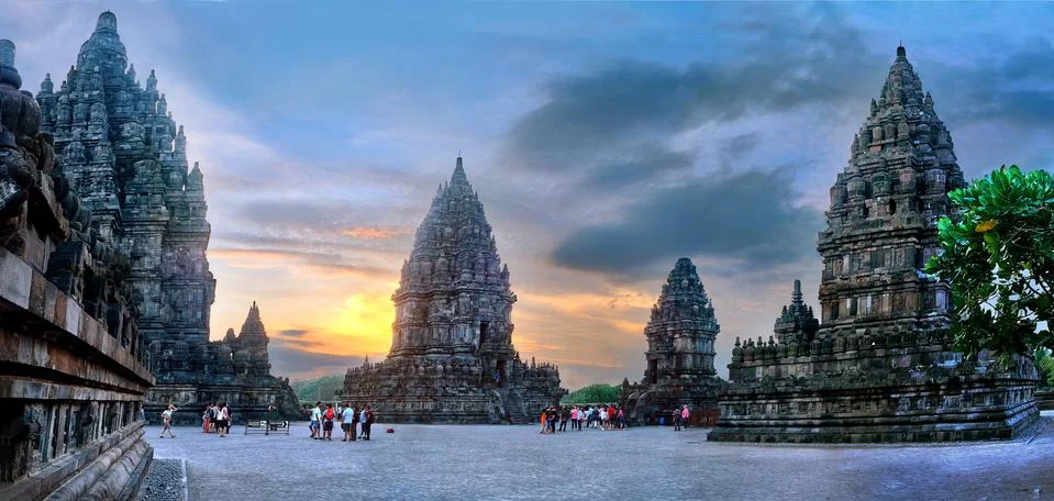 Sunset at Prambanan temple, Java Indonesia Stock Photos