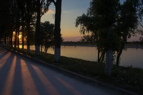 Sunset on the Pripyat river Stock Photos