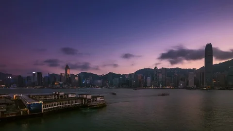 Sunset process of Victoria Harbour in Hong Kong Stock Footage 106515183