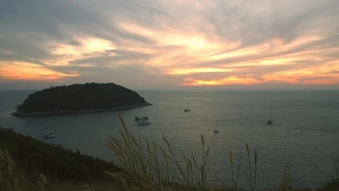 Sunset at Promthep cape Stock Footage 123857867