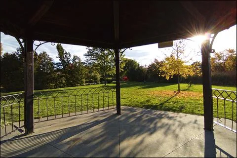 Sunset at the public park with canopy. Stock Photos