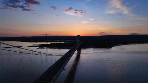 Sunset Pullback Reveal of The Severn Bridge Stock Footage 274481022