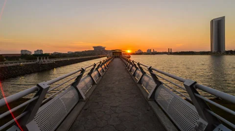 Sunset at Putrajaya Dam Zoomed In Stock Footage 35521684
