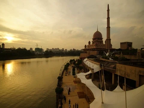 Sunset at Putrajaya Mosque, Malaysia Stock Footage 80287767