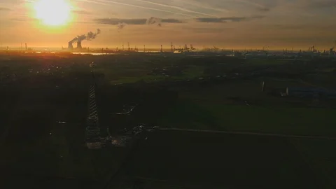Sunset Pylon Construction Aerial Shot Stock Footage 124861156