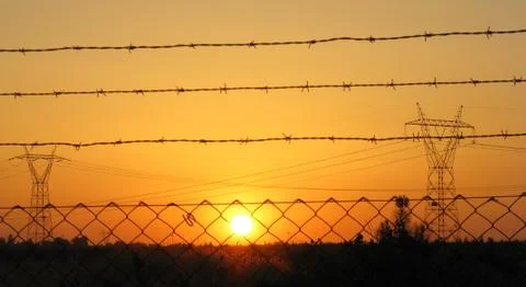 Sunset pylon - Stock image Stock Photos