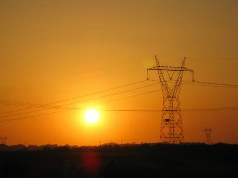 Sunset pylon - Stock image Stock Photos
