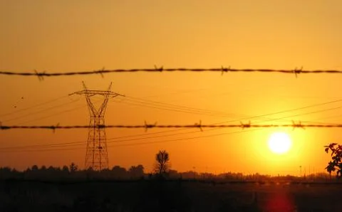 Sunset pylon - Stock image Stock Photos