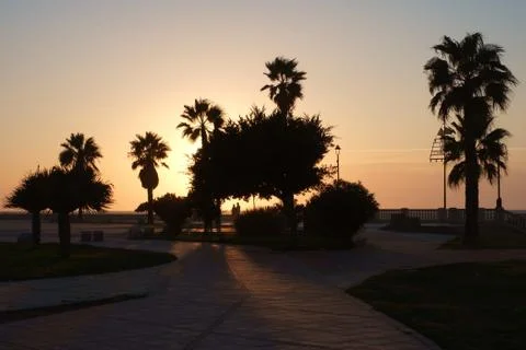Sunset on the quay in the Chipiona Stock Photos