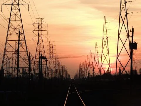 Sunset on Railroad Stock Photos