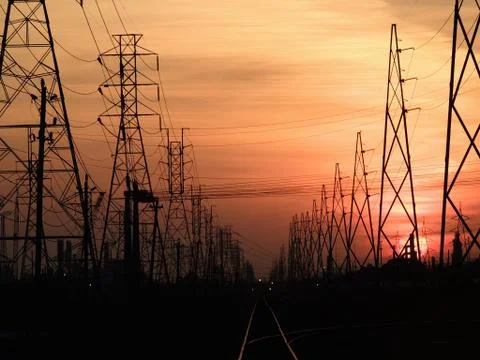 Sunset on Railroad Stock Photos