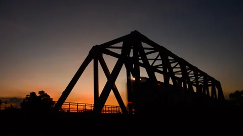 Sunset at the railway bridge. HD Stock Footage 41896973