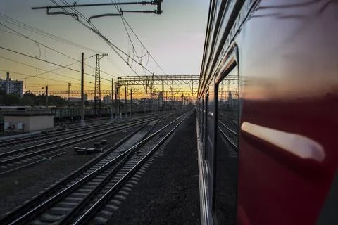 Sunset at the Railway Stock Photos