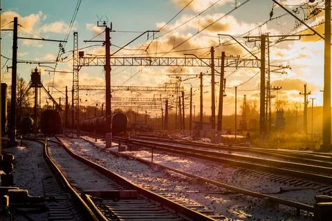 Sunset at the Railway Stock Photos