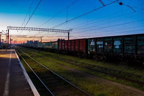 Sunset at the Railway Yard Stock Photos