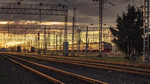 Sunset at the Railway Yard Stock Photos